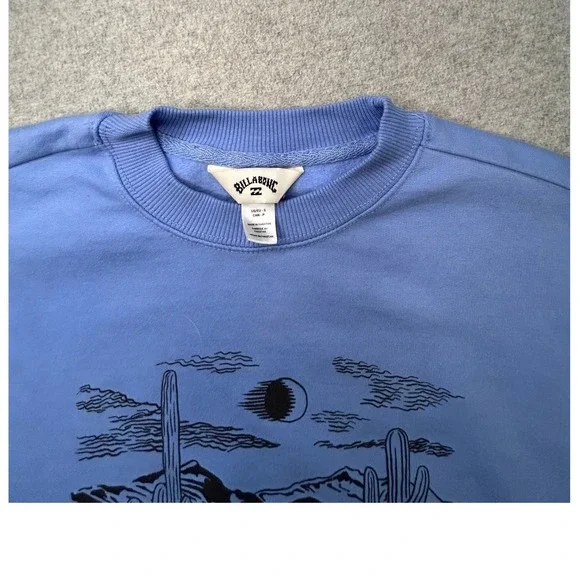 Billabong Sweatshirt Womens Small Blue Excellent Desert Graphic Oversized Crew - Picture 2 of 6